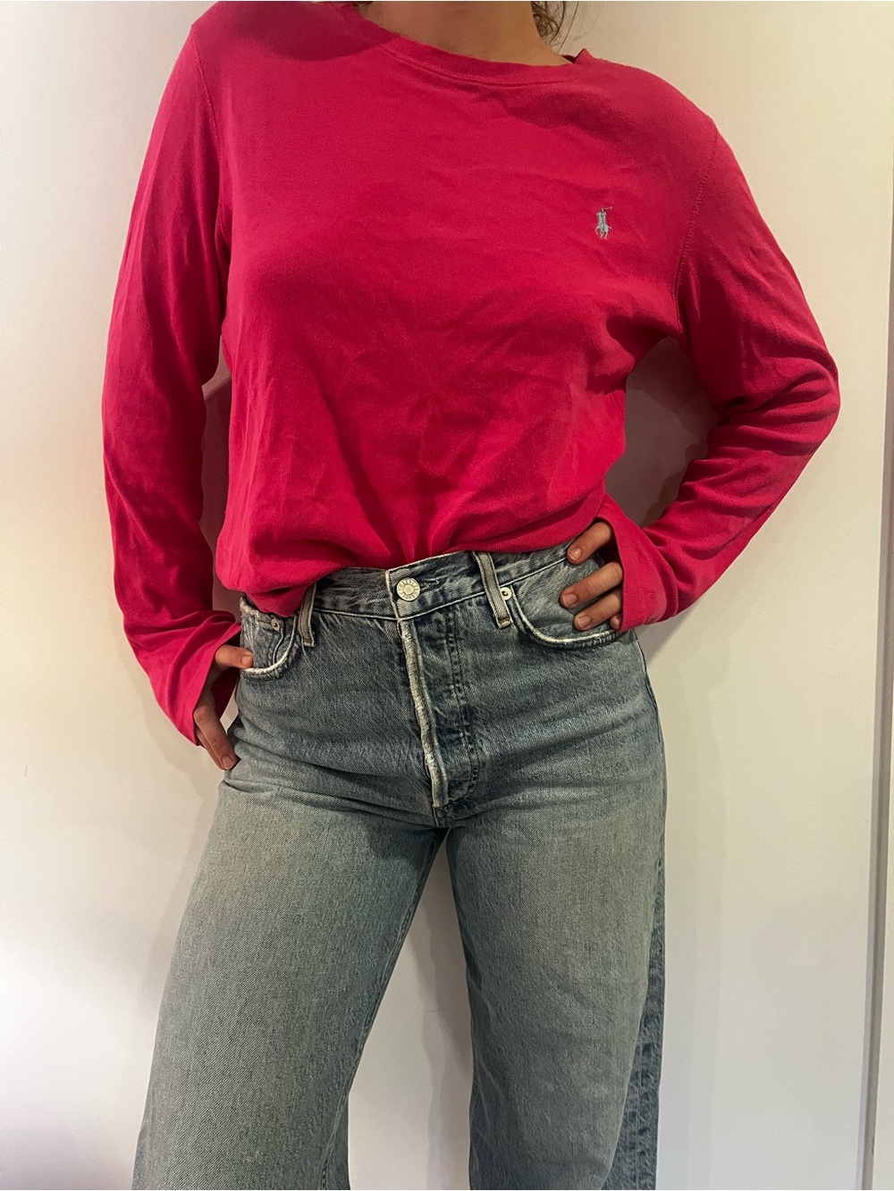 Ralph Lauren Women's Bright Pink Long Sleeve Tee